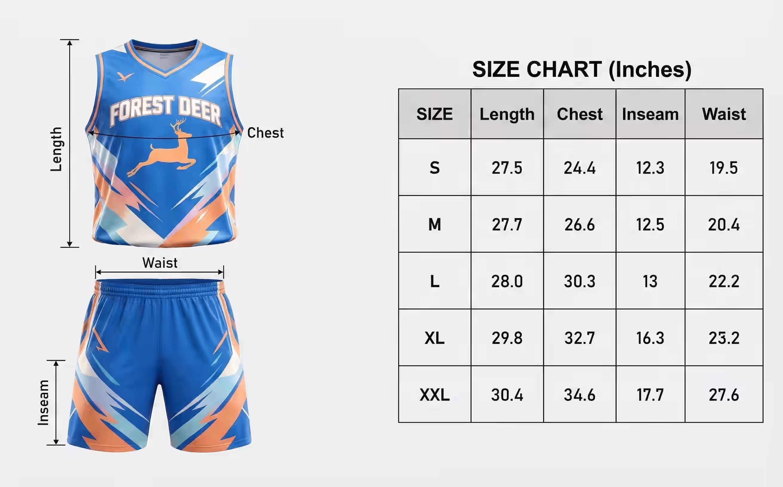 08 frest Deer Sizechart Of Sulimation Custom Basketball Jersey And Short